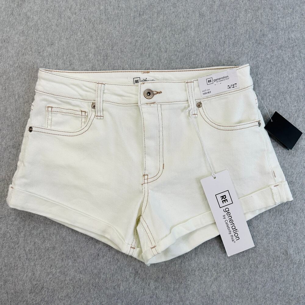 Regeneration by Celebrity Pink Short WMNS 5/27 Cream Denim Shortie Mid Rise Boho